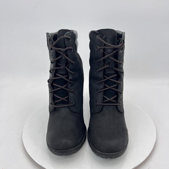 Timberland Tillston Women size 9.5 A1H1l Black Suede Lace Up High Heel Boot - Picture 2 of 12